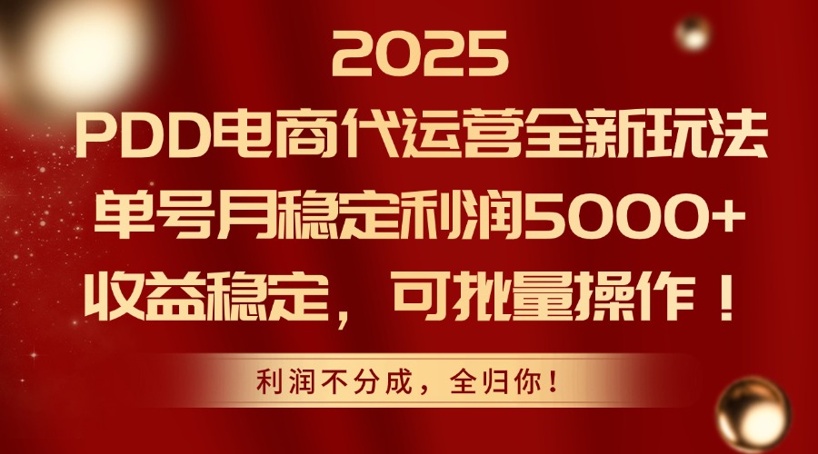 2025PDD电商代运营全新玩法，单号月稳定利润5000+，收益稳定，可批量操作 - 中创网