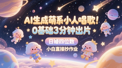 AI生成萌系小人唱歌，0基础3分钟出片，28个作品涨粉8.9W，单条最高19W赞，日入四位数，小白直接抄作业 - 冒泡网赚