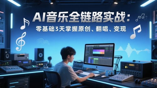 AI音乐全链路实战变现课：零基础3天掌握原创、翻唱、变现 - 冒泡网赚