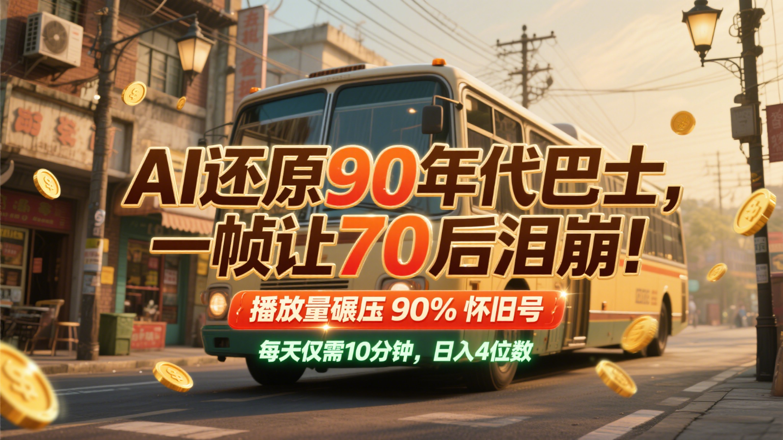 AI还原90年代巴士，一帧让70后泪崩！播放量碾压90%怀旧号，每天10分钟，日入4位数 - 福缘创业网