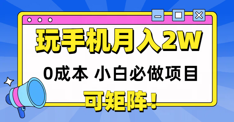 玩玩手机月入20000+，0成本小白必做项目，可矩阵 - 中创网