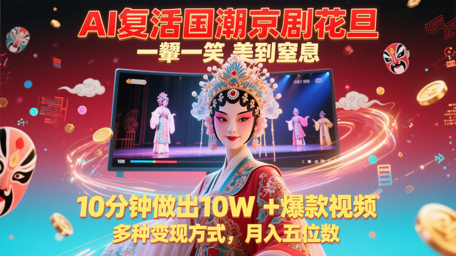AI复活国潮京剧花旦，一颦一笑美到窒息，10分钟做出10W+爆款视频，多种变现方式 - 福缘创业网
