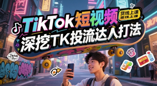 TikTok短视频带货线上课，深挖TK投流达人打法 - 冒泡网赚
