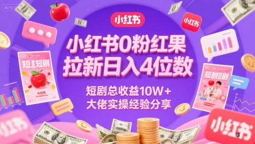 小红书0粉红果短剧拉新日入4位，数短剧总收益10W+大佬实操经验分享 - 冒泡网赚