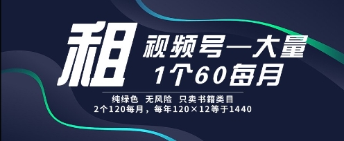 租视频号，一个60每月，2个120.纯绿色、无风险，常年租 - 冒泡网赚