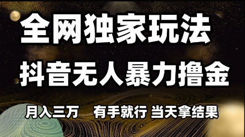 全网独家玩法抖音无人暴力撸金，月入3W，有手就行，当天拿结果 - 冒泡网赚