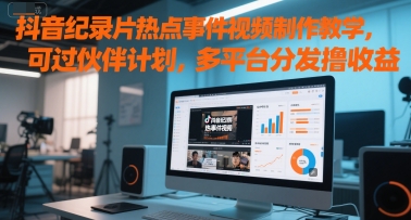 抖音纪录片热点事件视频制作教学，可过伙伴计划，多平台分发撸收益 - 冒泡网赚