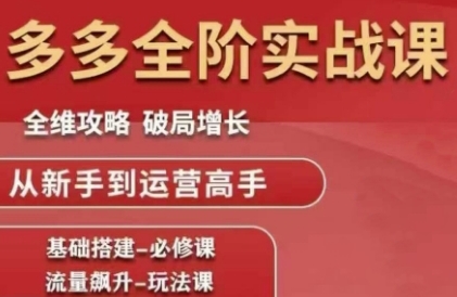 拼多多全阶实战课程，全维攻略，破局增长，从新手到运营高手 - 冒泡网赚