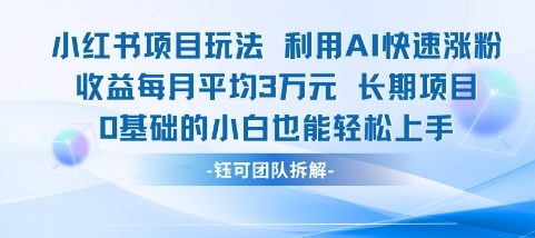 适合小白操作的小红书新项目，利用AI快速涨粉，收益每月平均1W+ - 冒泡网赚