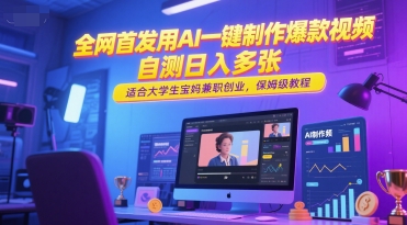 全网首发用AI一键制作爆款视频，自测日入多张，适合大学生宝妈兼职创业，保姆级教程 - 冒泡网赚