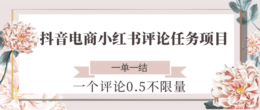 抖音电商小红书评论任务项目，一个评论0.5，一单一结 不限量 - 福缘创业网