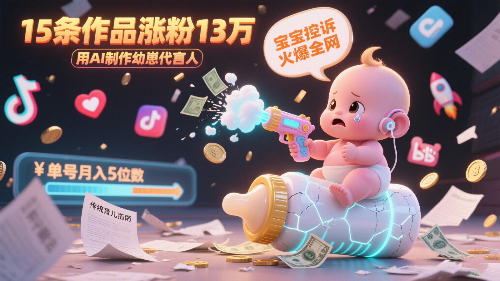 用AI制作幼崽代言人，宝宝的控诉火爆全网，15条作品涨粉13万，单号月入5位数实操教程 - 福缘创业网