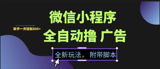 微信小程序全自动撸广告项目，彻底解决没流量的问题，新手一天8张+ - 冒泡网赚
