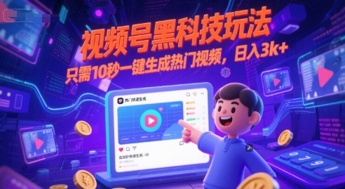 视频号黑科技玩法，只需10秒一键生成热门视频，日入3k+ - 冒泡网赚