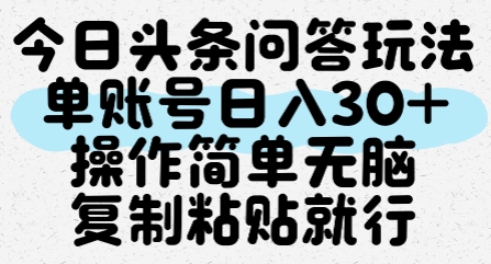 今日头条问答玩法，单账号日入30+，操作简单无脑复制粘贴就行 - 冒泡网赚