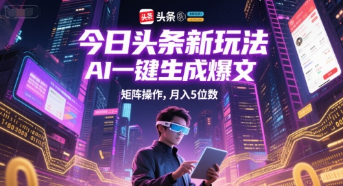 今日头条新玩法，AI一键生成爆文，矩阵操作，月入5位数 - 冒泡网赚