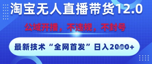 淘宝无人直播带货12.0，最新技术，不封号，不违规，操作简单，开播爆单，日入多张 - 冒泡网赚