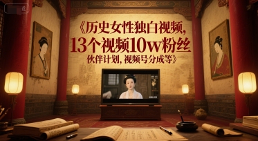 历史女性独白视频，13个视频10w粉丝，伙伴计划，视频号分成等 - 冒泡网赚