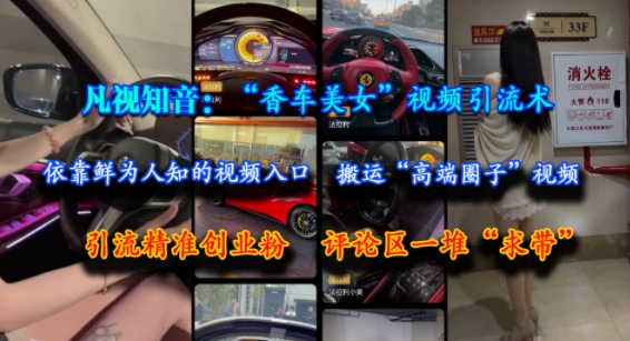 凡视知音：“香车美女”视频引流术，依靠鲜为人知的视频入口，搬运“高端圈子”视频，引流精准创业粉，评论区一堆“求带” - 冒泡网赚