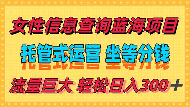 稳定日入300＋，小众女性信息查询蓝海项目，全程懒人式托管，解放你的... - 中创网