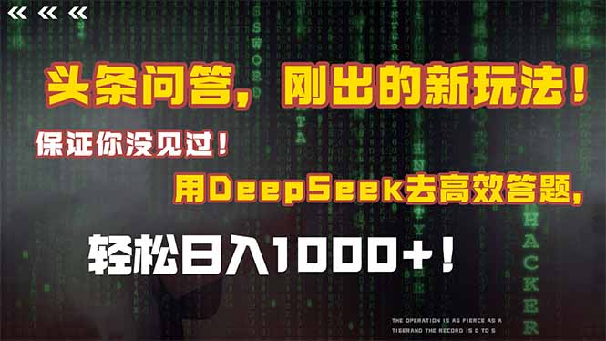 头条问答，刚出的新玩法！保证你没见过！结合Deepseek高效答题，日入1000+ - 中创网