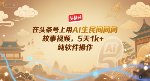 在头条号上用AI生民间故事视频，5天1k+，纯软件操作 - 冒泡网赚