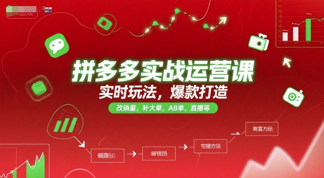 拼多多实战运营课，实时玩法，爆款打造，改销量，补大单，AB单，直播等（更新2025月） - 冒泡网赚