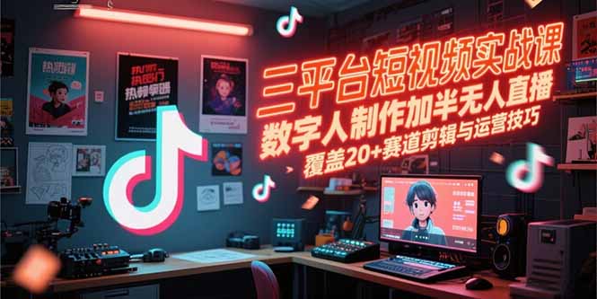三平台短视频实战课，数字人制作加半无人直播，覆盖20+赛道剪辑与运营技巧 - 中创网