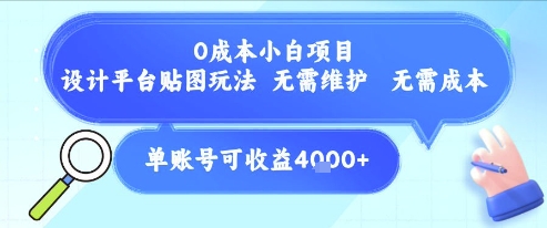 0成本小白项目，设计平台贴图玩法，无需维护，无需成本，单账号单月可产生收益4k+ - 冒泡网赚