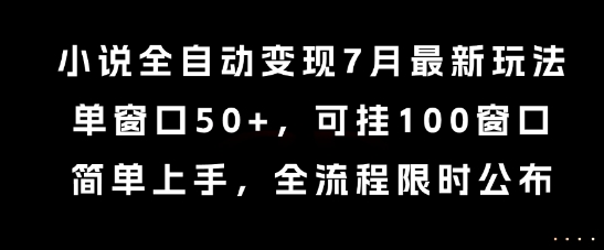 小说全自动变现7月玩法，单窗口50+，可挂100窗口，简单上手，全流程限时公布 - 冒泡网赚