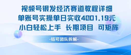 视频号银发经济赛道单账号实操单日实收1k+，小白轻松上手长期项目 - 冒泡网赚