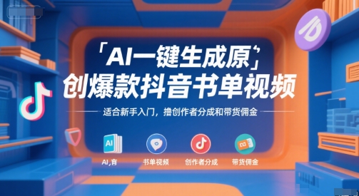 AI一键生成原创爆款抖音书单视频，适合新手入门，撸创作者分成和带货佣金 - 冒泡网赚