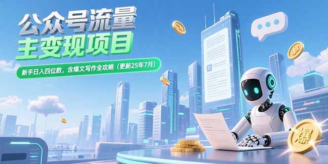 公众号流量主变现项目，新手日入四位数，含爆文写作全攻略(更新25年7月) - 中创网