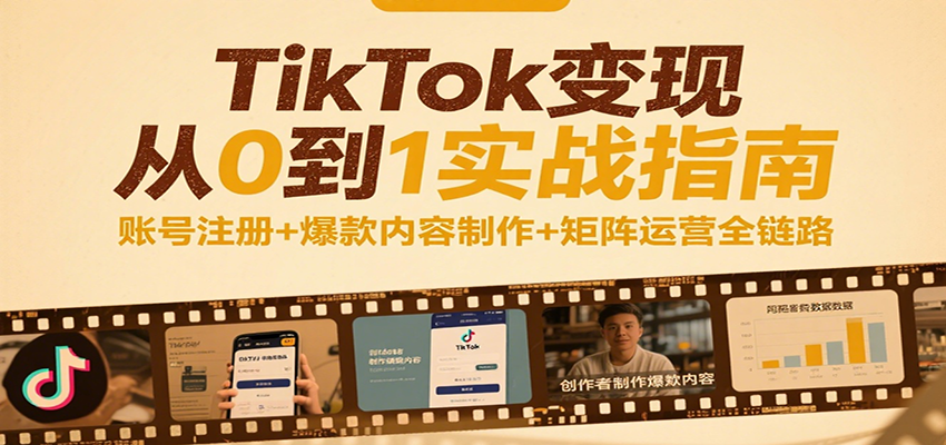 TikTok变现从0到1实战指南：账号注册+爆款内容制作+矩阵运营全链路 - 福缘创业网