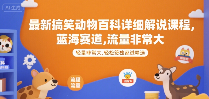 最新搞笑动物百科详细解说课程，蓝海赛道，流量非常大，轻松签独家进精选 - 冒泡网赚