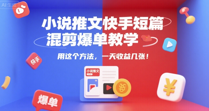 小说推文快手短篇混剪爆单教学，用这个方法，一天收益几张 - 冒泡网赚