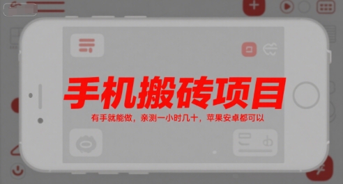 手机搬砖项目，有手就能做，亲测一小时几十，苹果安卓都可以 - 冒泡网赚