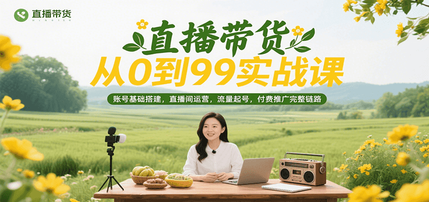 直播带货从0到99实战课，账号基础搭建，直播间运营，流量起号，付费推广完整链路 - 福缘创业网