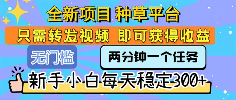 全新项目 种草平台 只需要转发任务视频 即可获得收益 新手小白每天300+ - 中创网