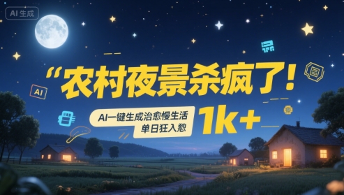 农村夜景杀疯了！AI一键生成治愈系慢生活，单日狂入1k+ - 冒泡网赚