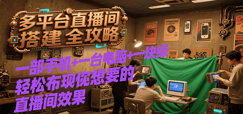 多平台直播间搭建全攻略，一部手机+一台电脑+一块绿布轻松实现你想要的直播间效果 - 福缘创业网