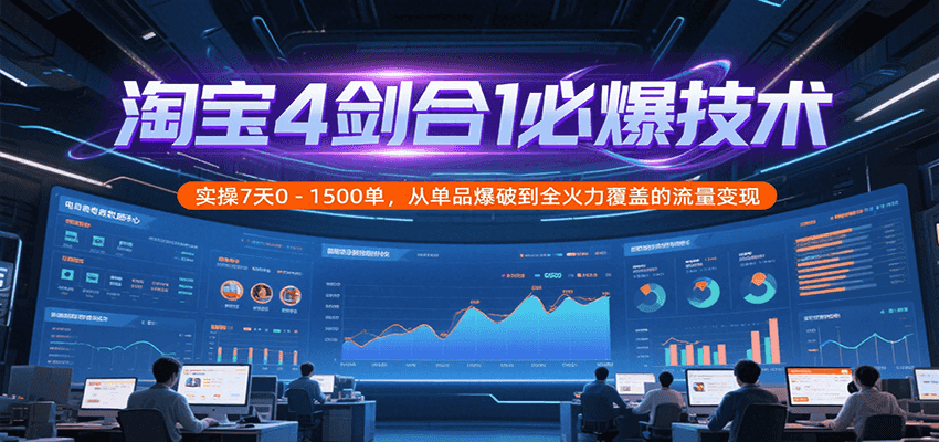 淘宝4剑合1必爆技术，实操7天0-1500单，从单品爆破到全火力覆盖的流量变现 - 福缘创业网