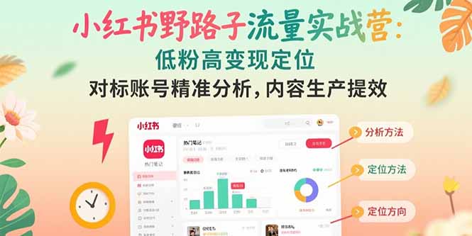 小红书野路子流量实战营：低粉高变现定位 对标账号精准分析 内容生产提效 - 中创网