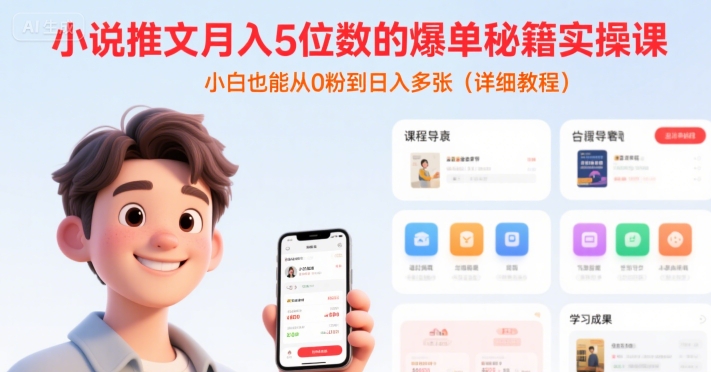 小说推文月入5位数的爆单秘籍实操课，，小白也能从0粉到日入多张(详细教程) - 冒泡网赚
