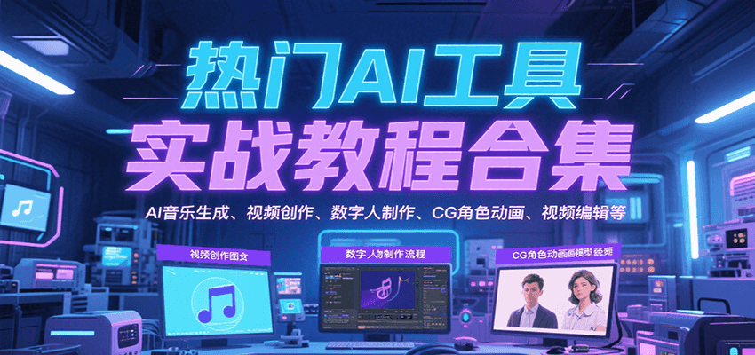 热门AI工具实战教程合集，AI音乐生成、视频创作、数字人制作、CG角色动画、视频编辑等 - 福缘创业网