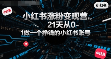 小红书涨粉变现营，21天从0-1做一个挣钱的小红书账号 - 冒泡网赚