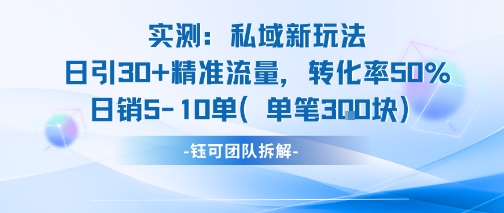 实测私域新玩法日引30加精准流量转化率50%日销5-10单每笔3张 - 冒泡网赚