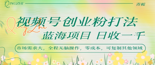 视频号创业粉打法，日入1k，蓝海项目，市场需求大，全程无脑操作，可复制 - 冒泡网赚