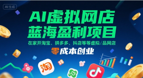 AI虚拟网店蓝海盈利项目，在家开淘宝、拼多多、抖店等虚拟品网店，零成本创业 - 冒泡网赚