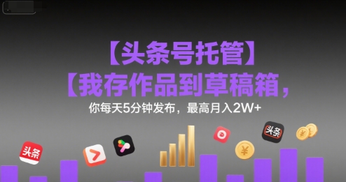 【头条号托管 】我存作品到草稿箱，你每天5分钟发布，最高月入2W+ - 冒泡网赚